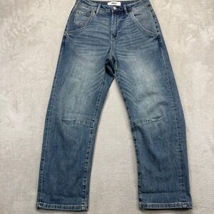 Mica Los Angeles‎ Jeans Women's 25 Navy Barrel Leg Utility Style Whiskered Denim